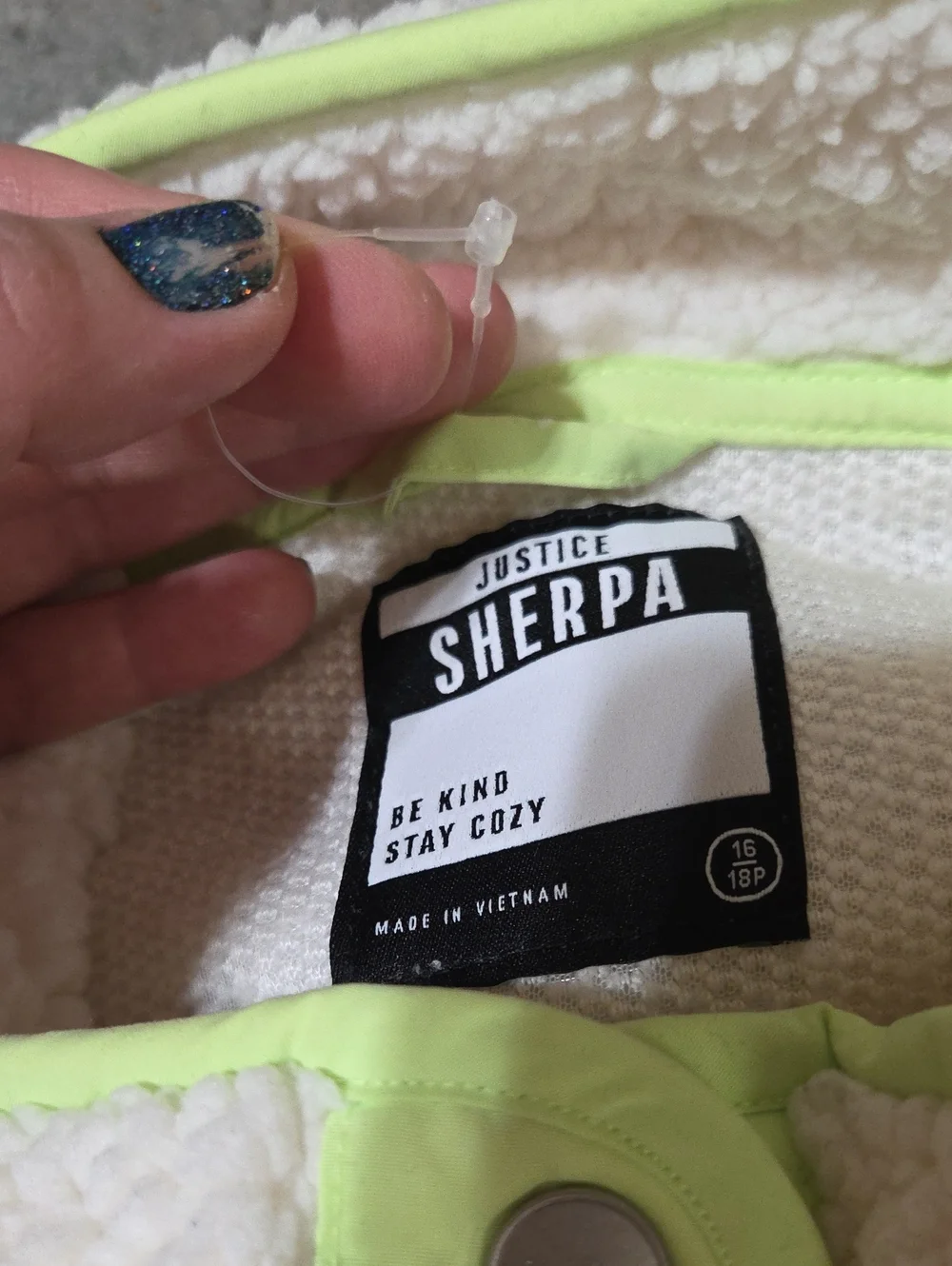 New Justice 16/18 Plus Cream Sherpa Pullover with Lime Trim
